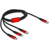 Delock USB-opladningskabel 3-i-1 USB-C til Lightning + Micro USB + USB-C (sort rød, 1 meter)