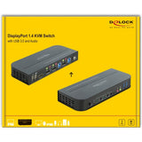 Delock displayport 1,4 kvm switch 8k 30hz med USB 3.0 og audio kvm switch