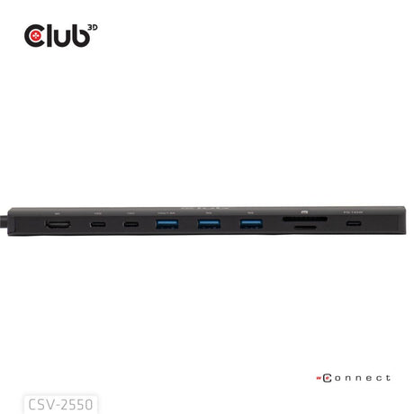 Club 3d 10-1 bærbar dockingstation usb type-c 10gbps til hdmi 8k30hz pd3.1 max.140 watt dockingstation (sort, hdmi, usb-c, lan)
