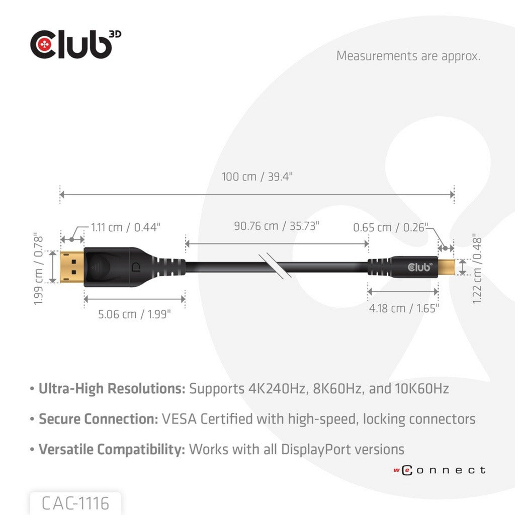 Club 3D Mini DisplayPort til DisplayPort DP80 tovejsadapter (sort, 1 meter, Vesa-certificeret)