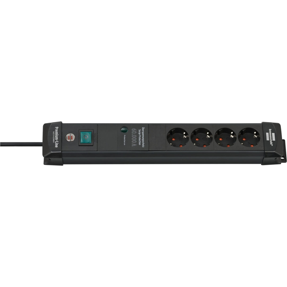 Brennerstuhl premium-line 60.000a strømskinne med overspændingsbeskyttelse 4-vejs sort 1,8m h05vv-f 3g1,5