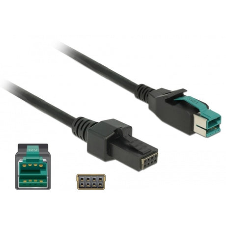 Delock-drevet USB-kabel han 12 V > 2 x 4 ben han til POS printere og terminaler (sort, 2 meter)