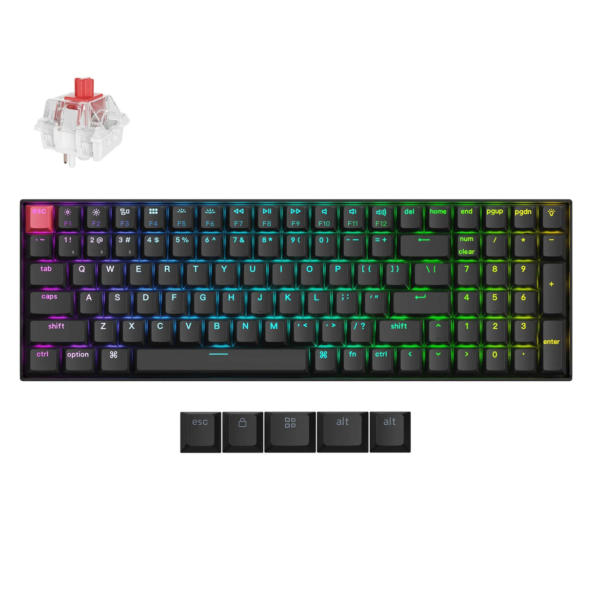 Keychron k4x-b1 rgb mekanisk tastatur (sort, us layout (qwerty), super rød, 96%, rgb, cherry double-shot pbt keycaps, bluetooth | usb-c)