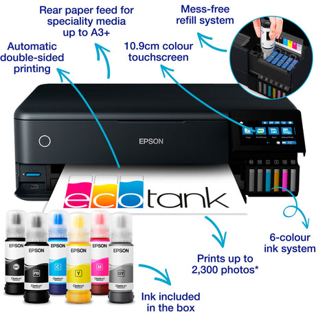 Epson ecotank et-8550 alt-i-én inkjetprinter (sort, USB, WLAN, scan, kopi)