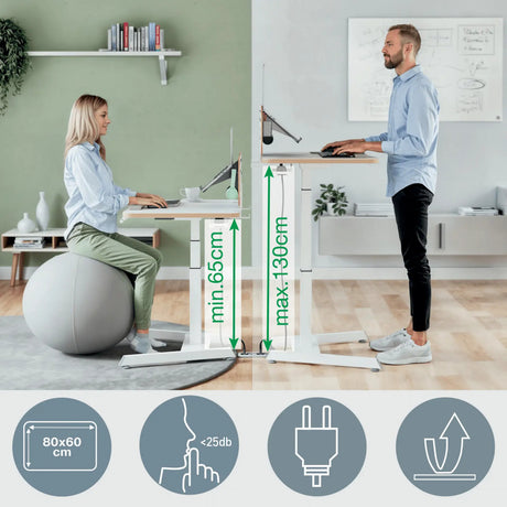 Leitz ergo sidde-stå skrivebord elektrisk - justerbar i højden - lille skrivebord - med memory funktion - 80 x 60 cm - hvid