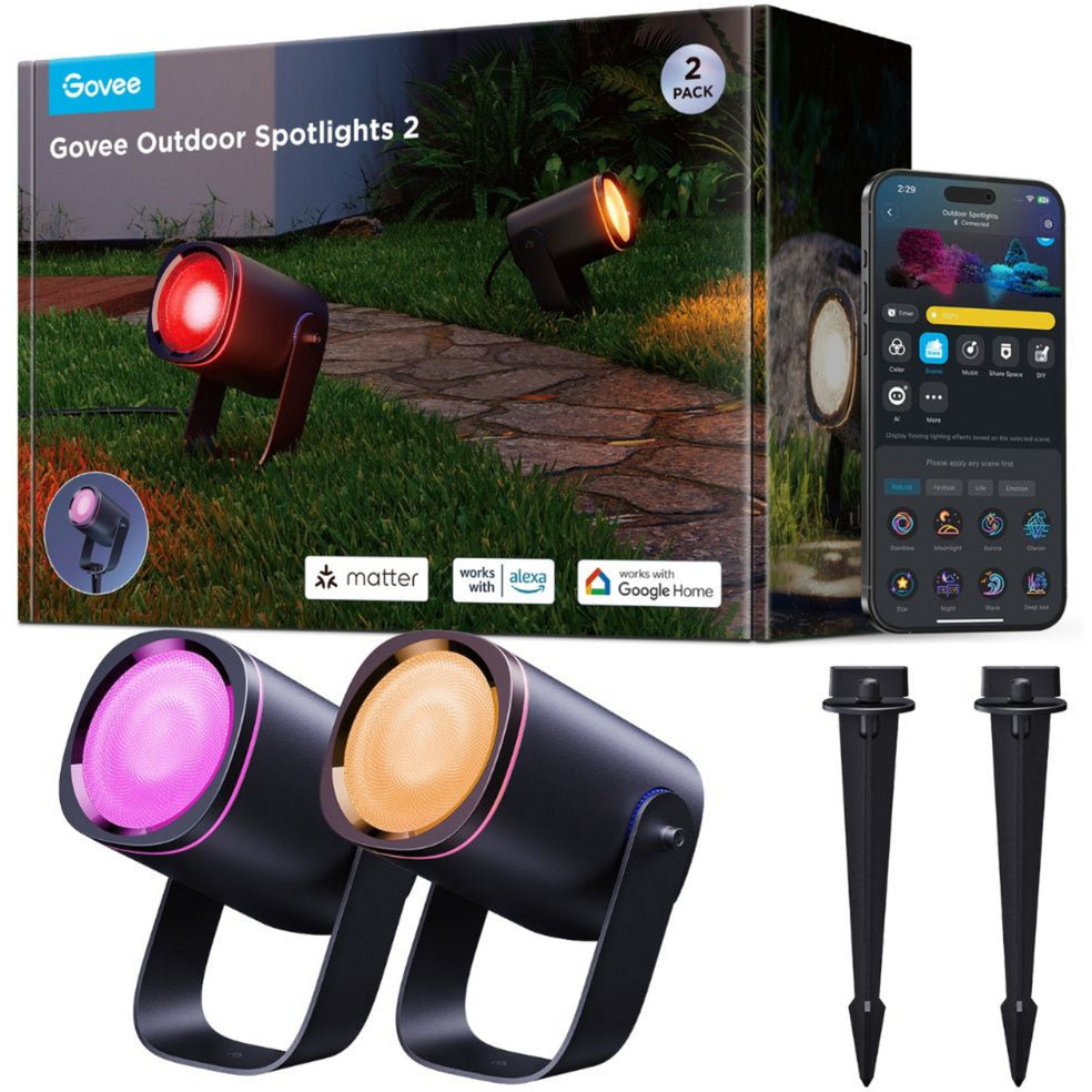 Govee smarte udendørs spotlights betyder noget rgbicww - 2-pack havespots