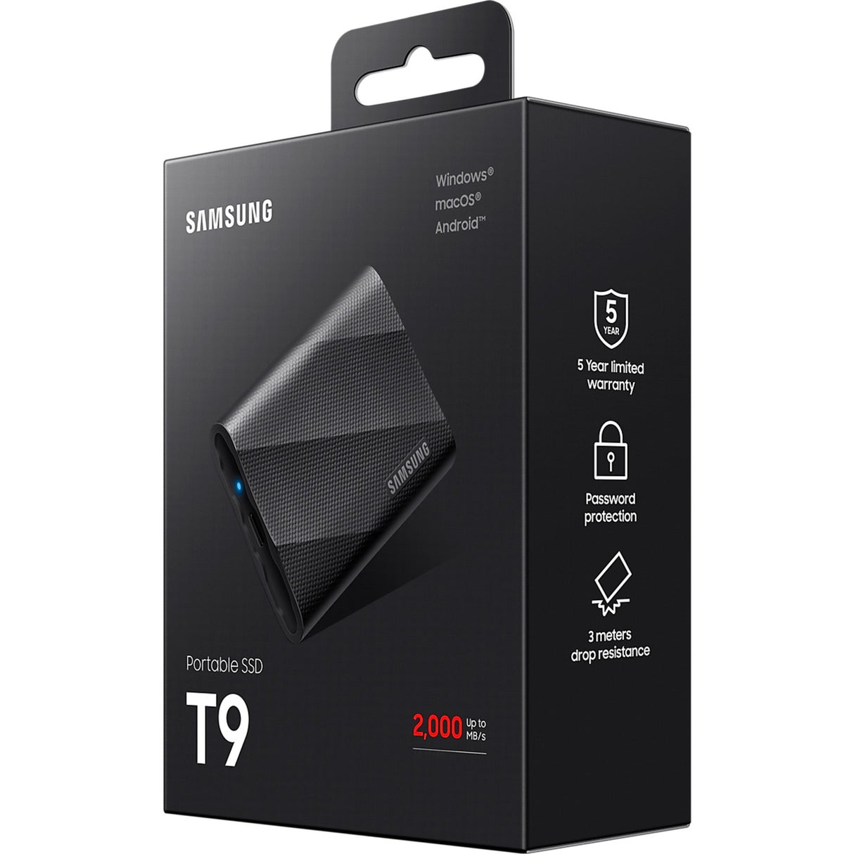 Samsung bærbar t9 1 TB ekstern SSD (sort, mu-pg1t0b eu, USB-C 3.2 (20 GBit s))