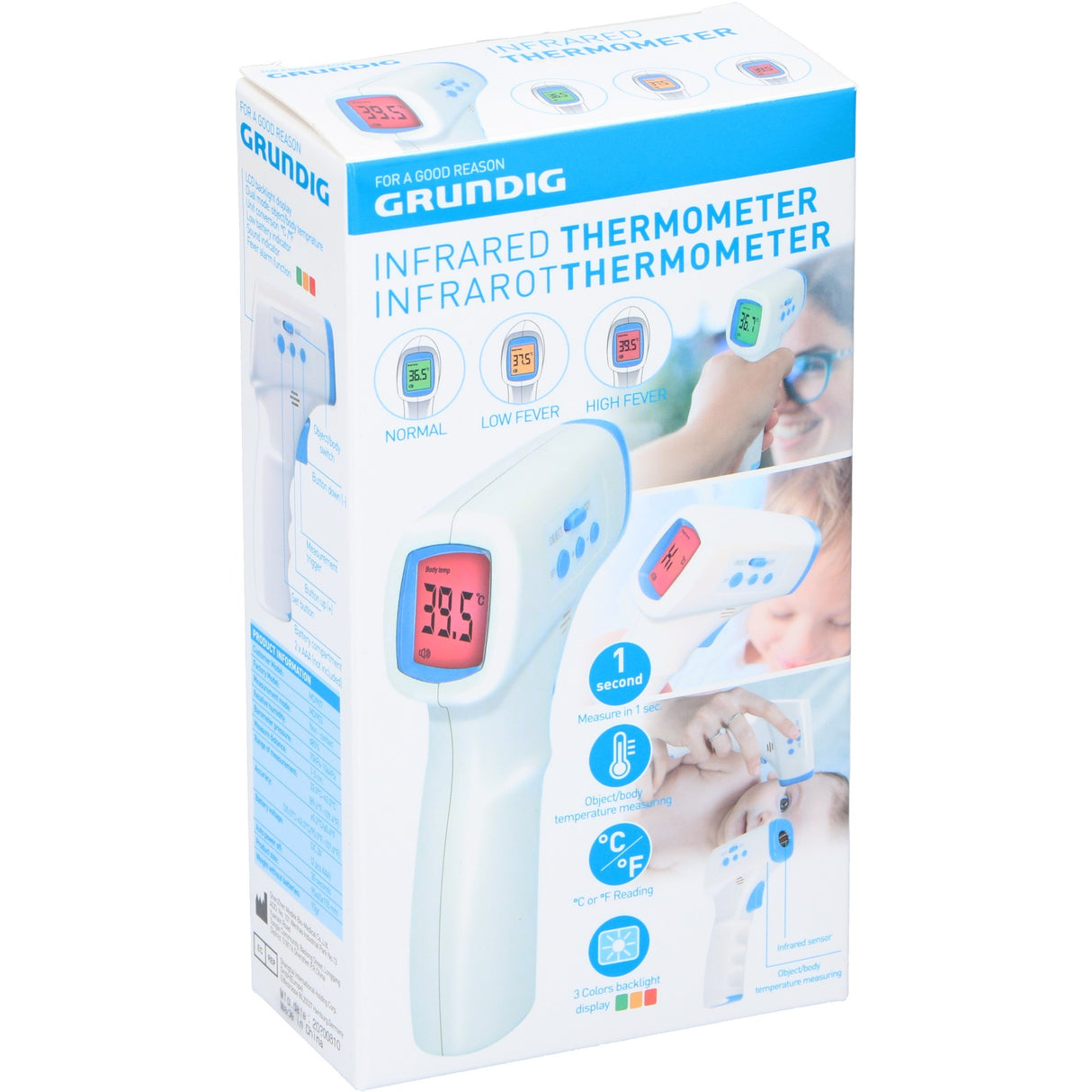 Grundig infrarødt klinisk termometer (hvid lyseblå)