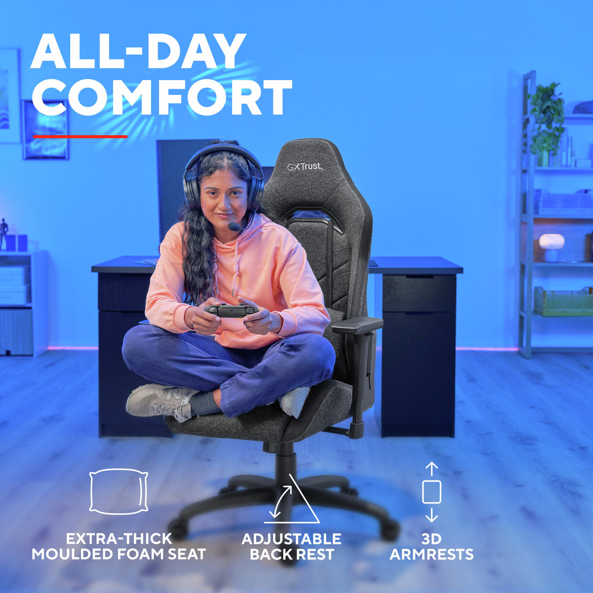 Trust GXT 723 Ruya komfortabelt stof gaming stol (grå)