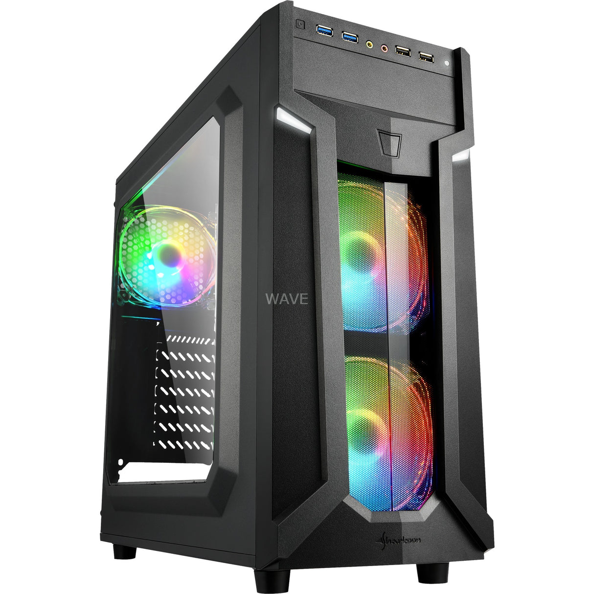 Sharkoon vg6-w rgb midi tårnhus (sort | 4x usb-a | rgb | vindue)