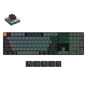Keychron k5x-b3 mekanisk tastatur (sort, us-layout (qwerty), mekanisk brun, 100%, rgb, shine-through abs keycaps, bluetooth usb-c)