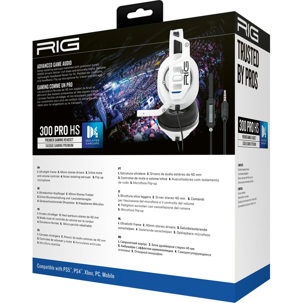 Nacon rig 300 pro hs over-ear gaming headset (hvid, playstation 4, playstation 5, xbox, nintendo switch, pc)