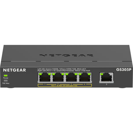 Netgear 5-ports poe+ gigabit ethernet soho unmanaged switch (gs305p) (sort)