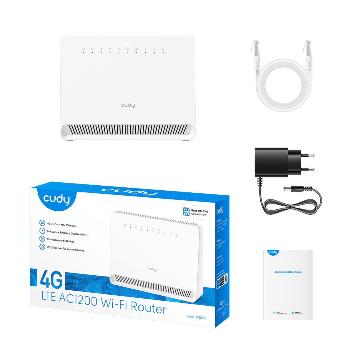 Cudy ac1200 wi-fi 4g lte-cat4 mesh router (hvid, mesh, app, nano sim slot)