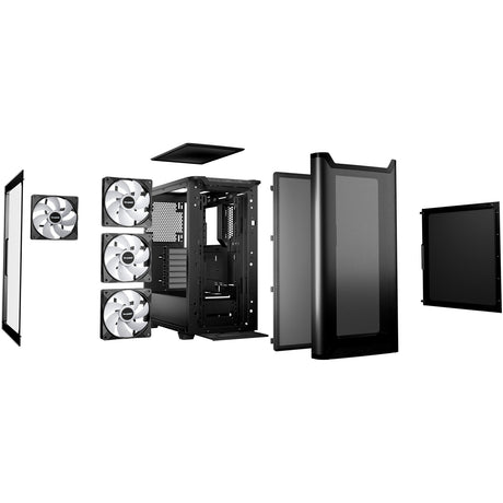 Vær stille! ren base 501 lx midi tårnhus (sort | 2x USB-A | 1x USB-C | RGB | hærdet glas)