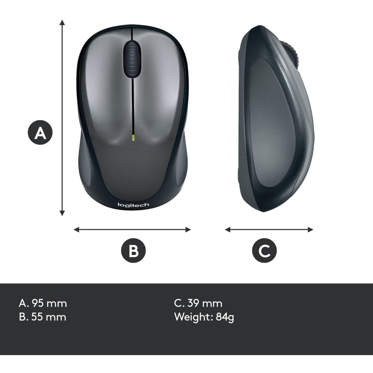 Logitech trådløs mus m235 (sort grå, nano-modtager)