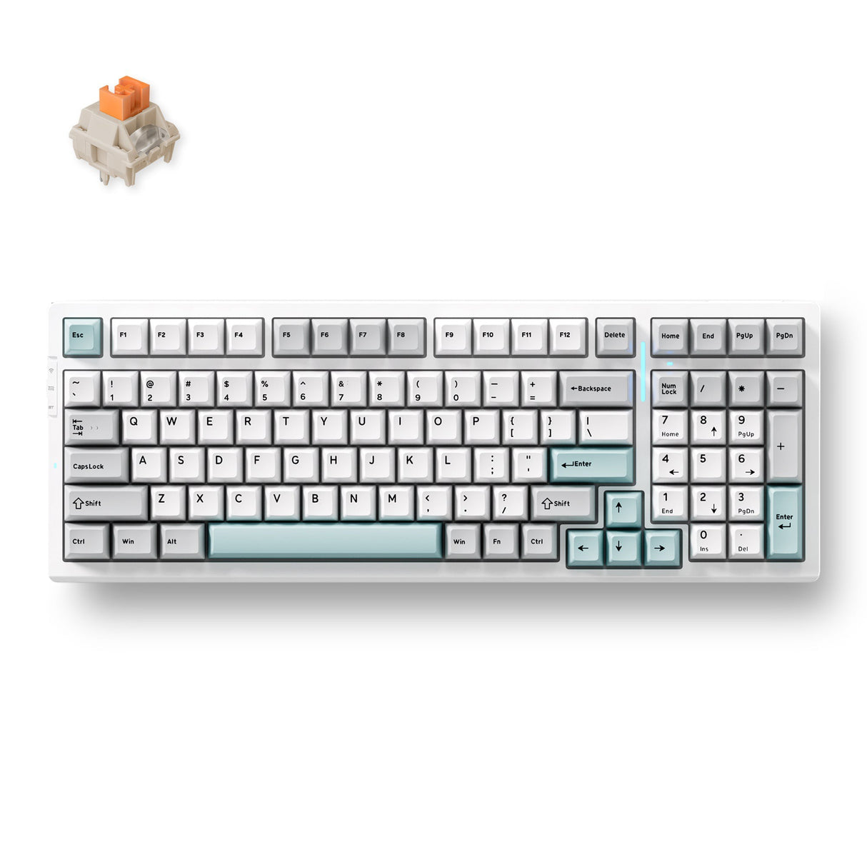 Mchose g98 pro grå blå flamme orange trådløs tri-mode brugerdefineret mekanisk, gaming tastatur (grå blå, amerikansk layout, TTC flamme orange, 98%, RGB, hot swap, double-shot PBT, trådløs Bluetooth USB-C)
