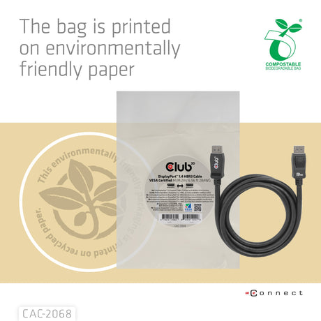 Club 3D Displayport 1.4 Vesa certificeret kabel han-han (sort, 2 meter, 8k 60hz, 32,4gbps)