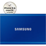 Samsung bærbar t7, 2 TB ekstern SSD (blå, mu-pc2t0h ww, USB-A 3.2 (10 Gbit s))