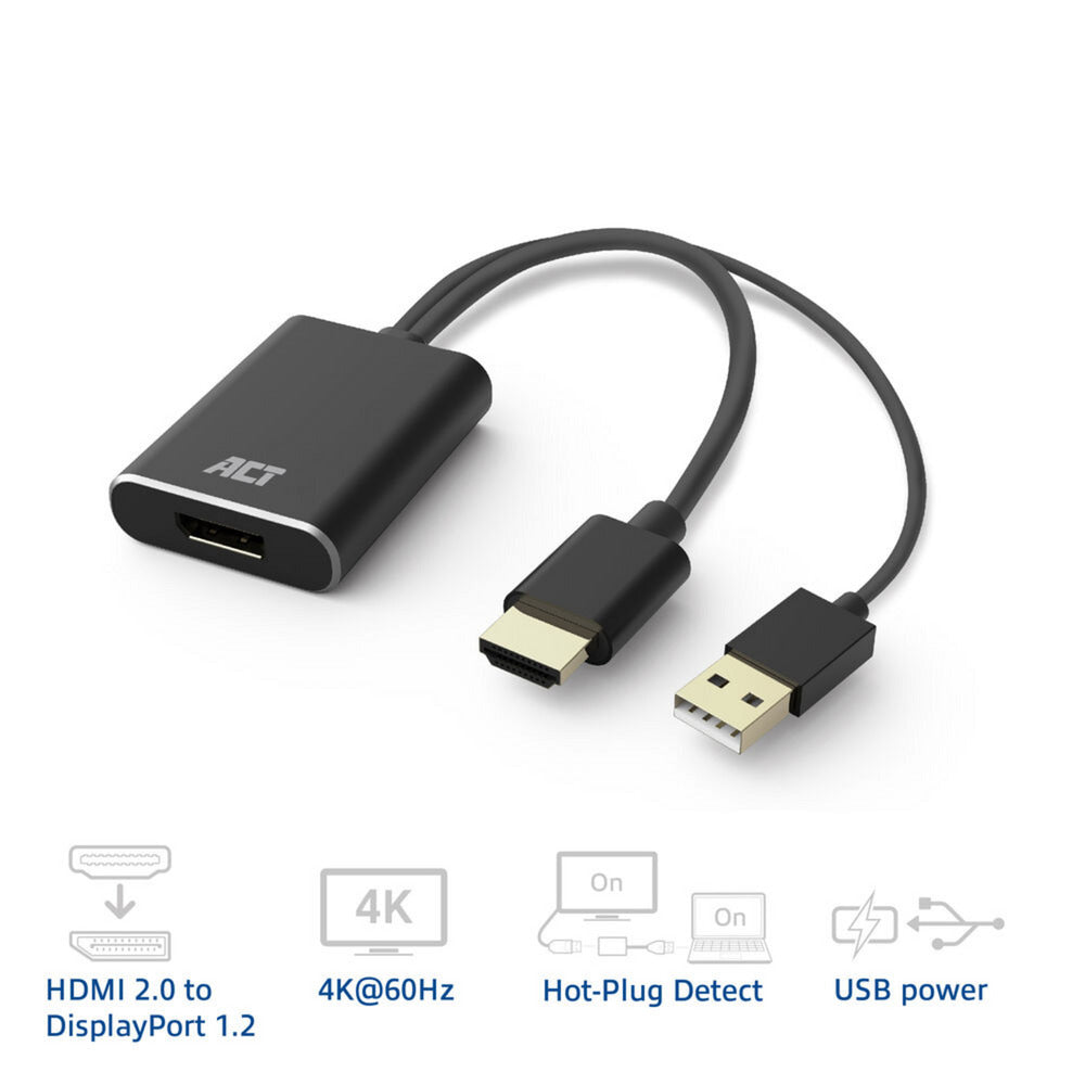 Akt-tilslutning hdmi til displayport-adapter, 4k@60hz (sort)