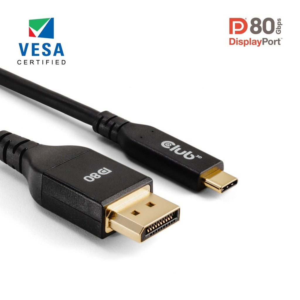 Club 3D USB-C til DisplayPort DP80 tovejsadapter (sort, 1 meter, VESA-certificeret)
