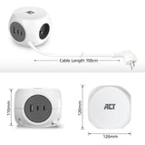 Act connectivity act strømskinne terning med 3 sokler, 30w strømforsyning USB-C a porte, kabellængde 1,5m ac2425