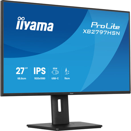 Iiyama prolite xb2797hsn-b1 27 skærm (sort, 100 Hz, HDMI, skærmport, USB-C, LAN, lyd)