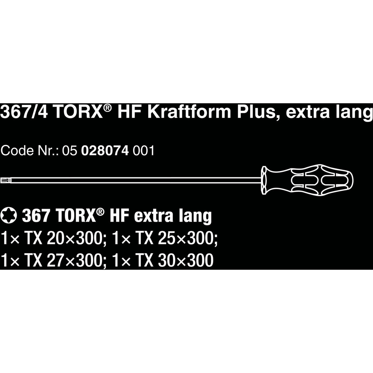 Wera 367 4 torx® hf kraftform plus skruetrækkersæt med holdefunktion med 300 mm lange klinger (sort grøn, 4 stk.)