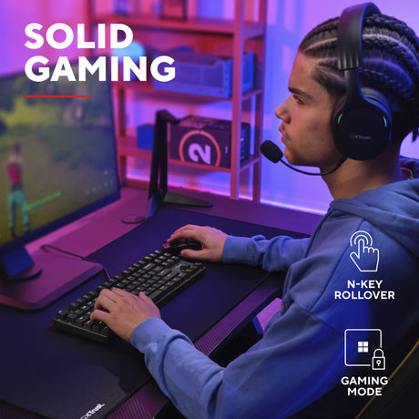 Trust GXT 864 Cada Compact Mechanical TKL Gaming Keyboard (sort, amerikansk layout (Qwerty), Huano Brown, RGB)
