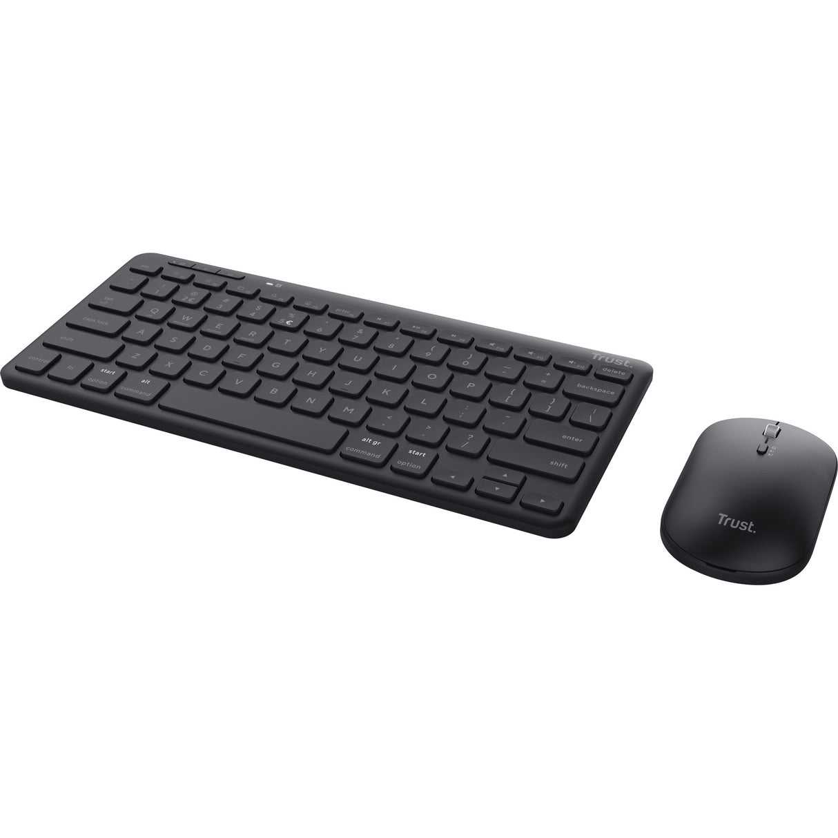 Trust Lyra multi-enhed trådløst tastatur mus skrivebordssæt (sort, amerikansk layout (QWERTY), saksekontakter, 65%, 800 - 1.600 dpi, 2,4 GHz USB, Bluetooth)