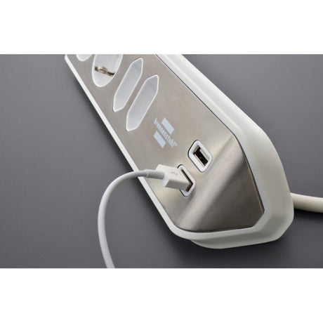 Brennerstuhl ®estilo hjørne tilslutningsboks med USB-opladningsfunktion 4-vejs 2x beskyttelsesstik 2x euro sølv hvid