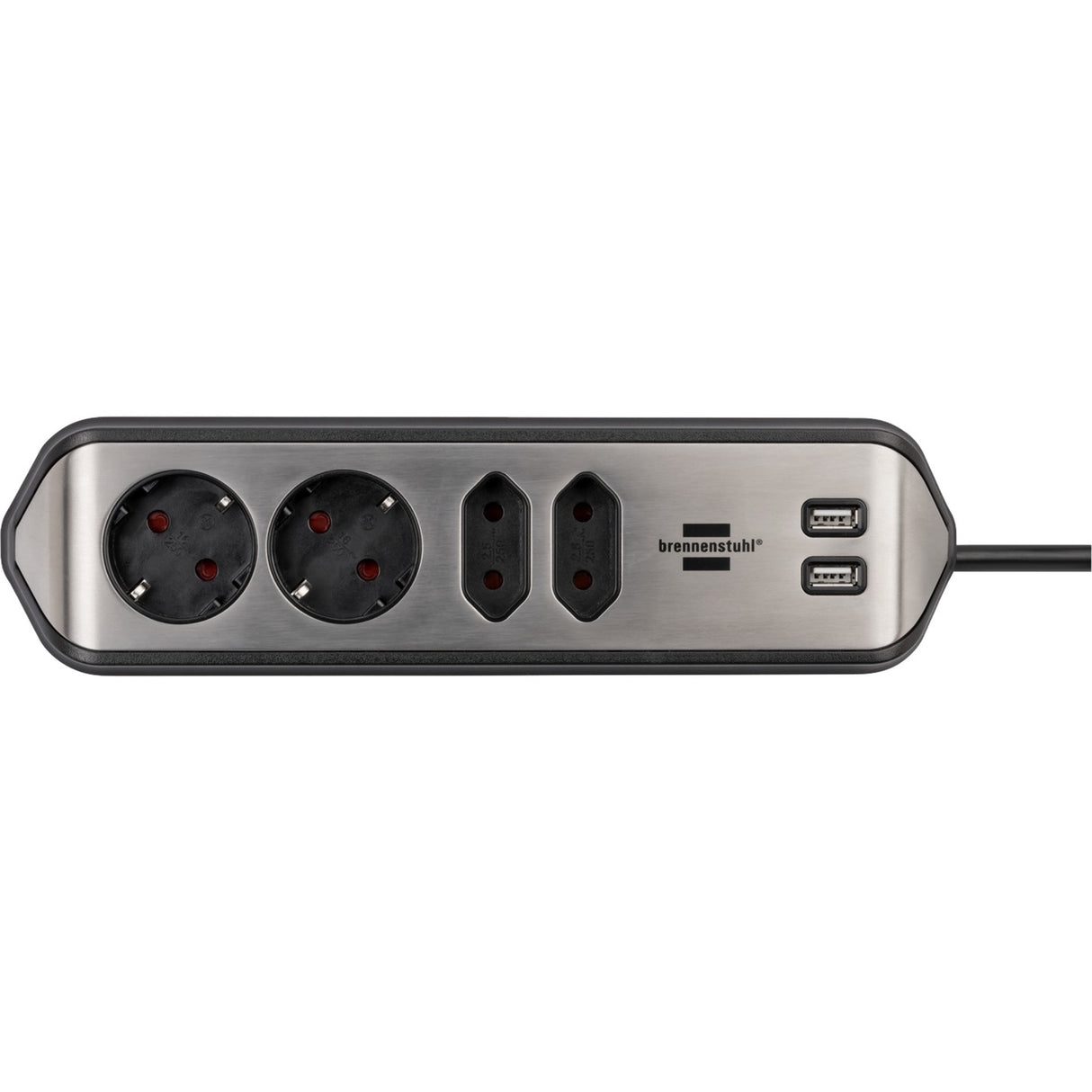 Brennerstuhl ®estilo hjørne tilslutningsboks med USB-opladningsfunktion 4-vejs 2x beskyttelsesstik 2x euro sølv sort
