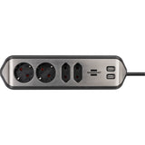 Brennerstuhl ®estilo hjørne tilslutningsboks med USB-opladningsfunktion 4-vejs 2x beskyttelsesstik 2x euro sølv sort