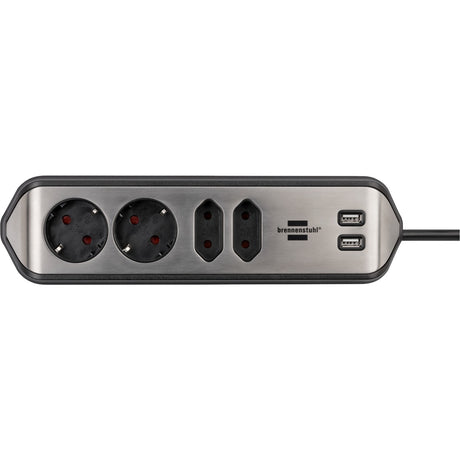 Brennerstuhl ®estilo hjørne tilslutningsboks med USB-opladningsfunktion 4-vejs 2x beskyttelsesstik 2x euro sølv sort