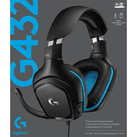 Logitech G432 7.1 Surround Sound Wired Over-Ear Gaming Headset (Sort Blå, PC, Playstation 4, Playstation 5, Xbox One, Xbox Series X|S, Nintendo Switch)