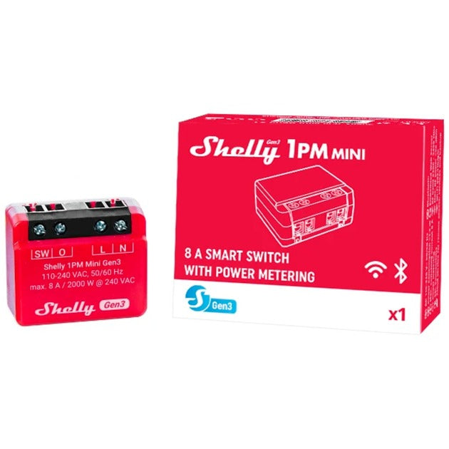 Shelly plus 13.00 mini gen3 relæ (rød sort, wifi)
