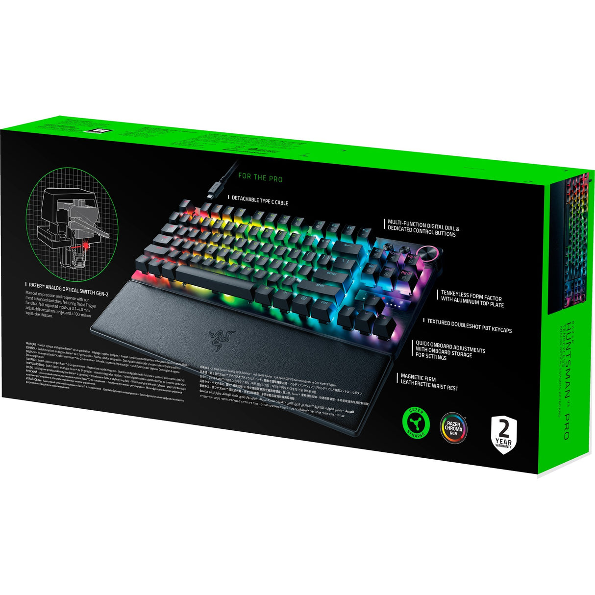 Razer Huntsman V3 Pro TKL RGB mekanisk gaming-tastatur (sort, amerikansk layout (QWERTY), analog optisk gen 2, 80 % (TKL), double-shot PBT)