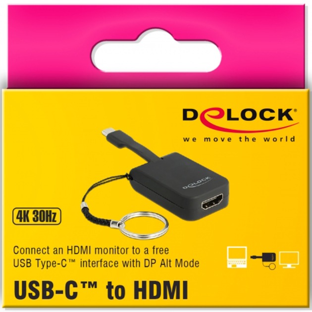 Delock USB-C > HDMI-adapter nøglering (sort, 4k 30hz)