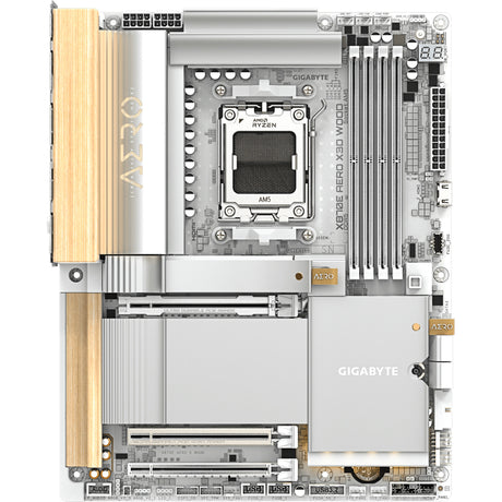 Gigabyte x870e aero x3d wood socket am5 moederbord (zilver houtkleur, raid, 2x 5 gb-lan, wi-fi 7, bt, sound, atx)
