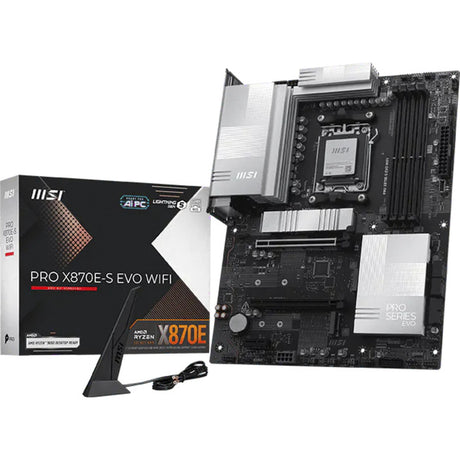 Msi pro x870e-s evo wifi socket am5 moederbord (zwart, raid, 5gb-lan, wi-fi 7, bt, sound, atx)