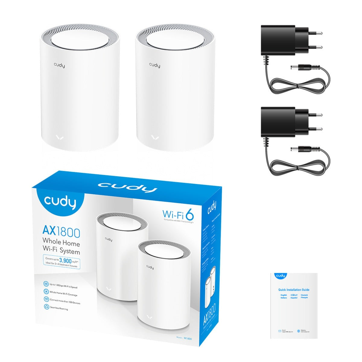 Cudy ax1800 gigabit mesh wi-fi 6 system (2-pack) mesh router (hvid)