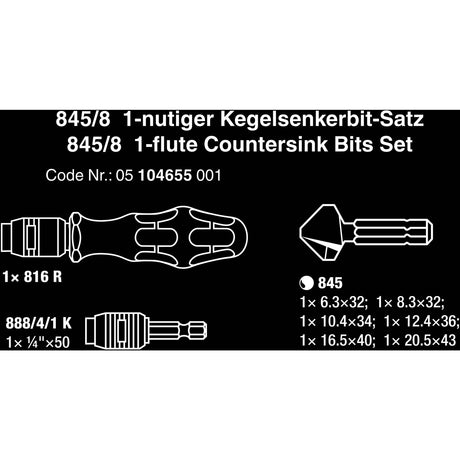 Wera 845 8 forsænket bit sæt, 8-delt bit sæt (sort grøn)