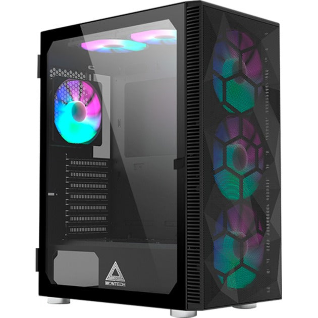 Montech x3 mesh midi tårnhus (sort | 3x USB-A | RGB | hærdet glas)