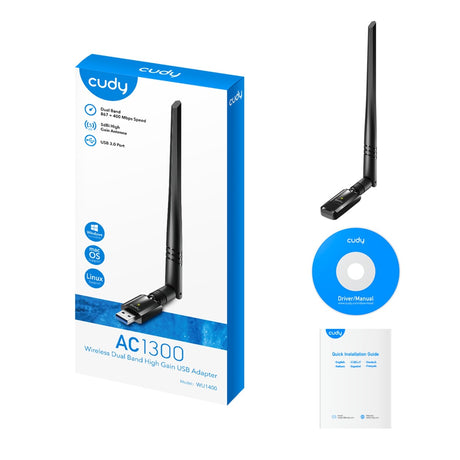 Cudy ac1300 wi-fi high-gain usb wlan-adapter (sort)