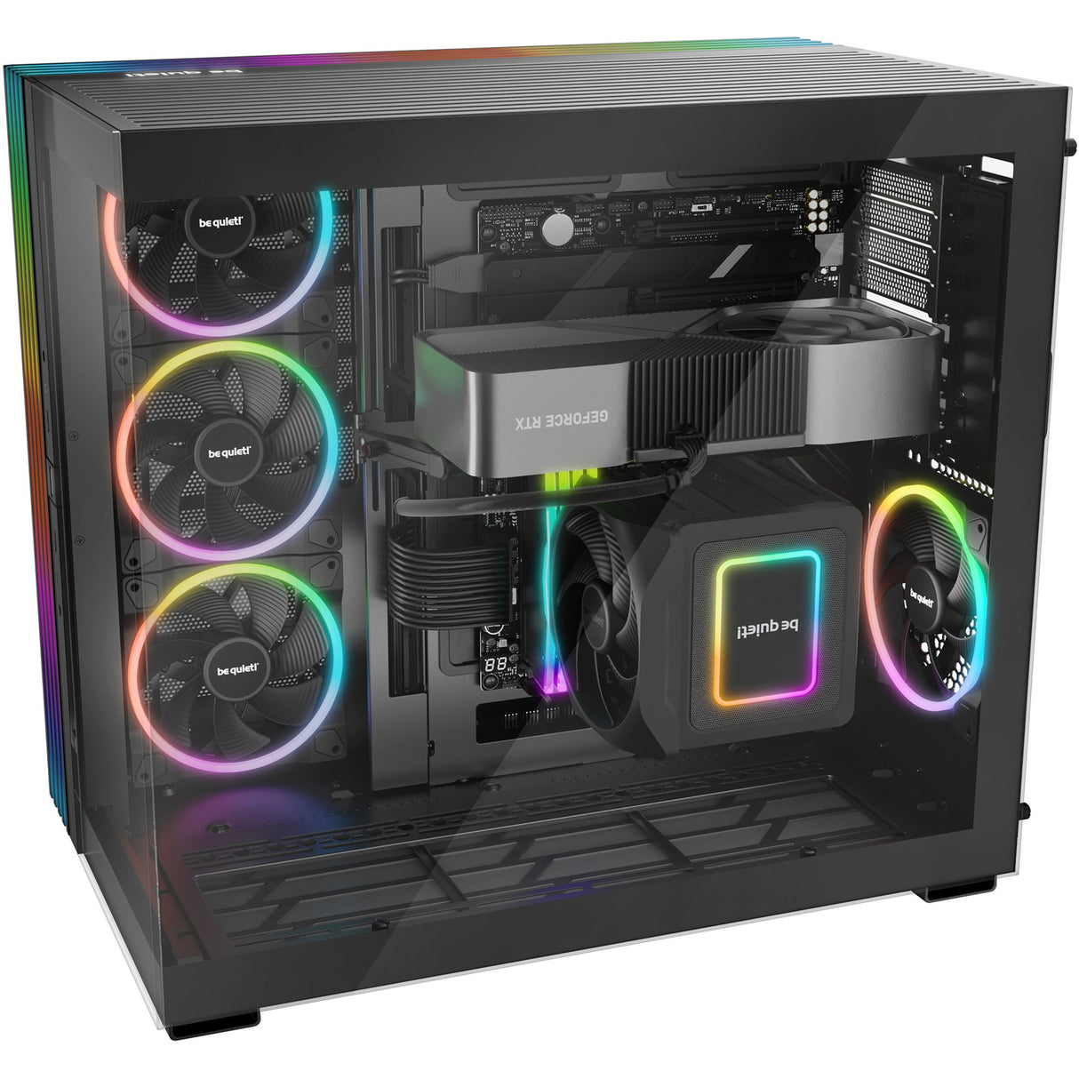 Vær stille! lys base 900 dx stort tårnhus (sort | 2x USB-A | 1x USB-C | RGB | vindue)