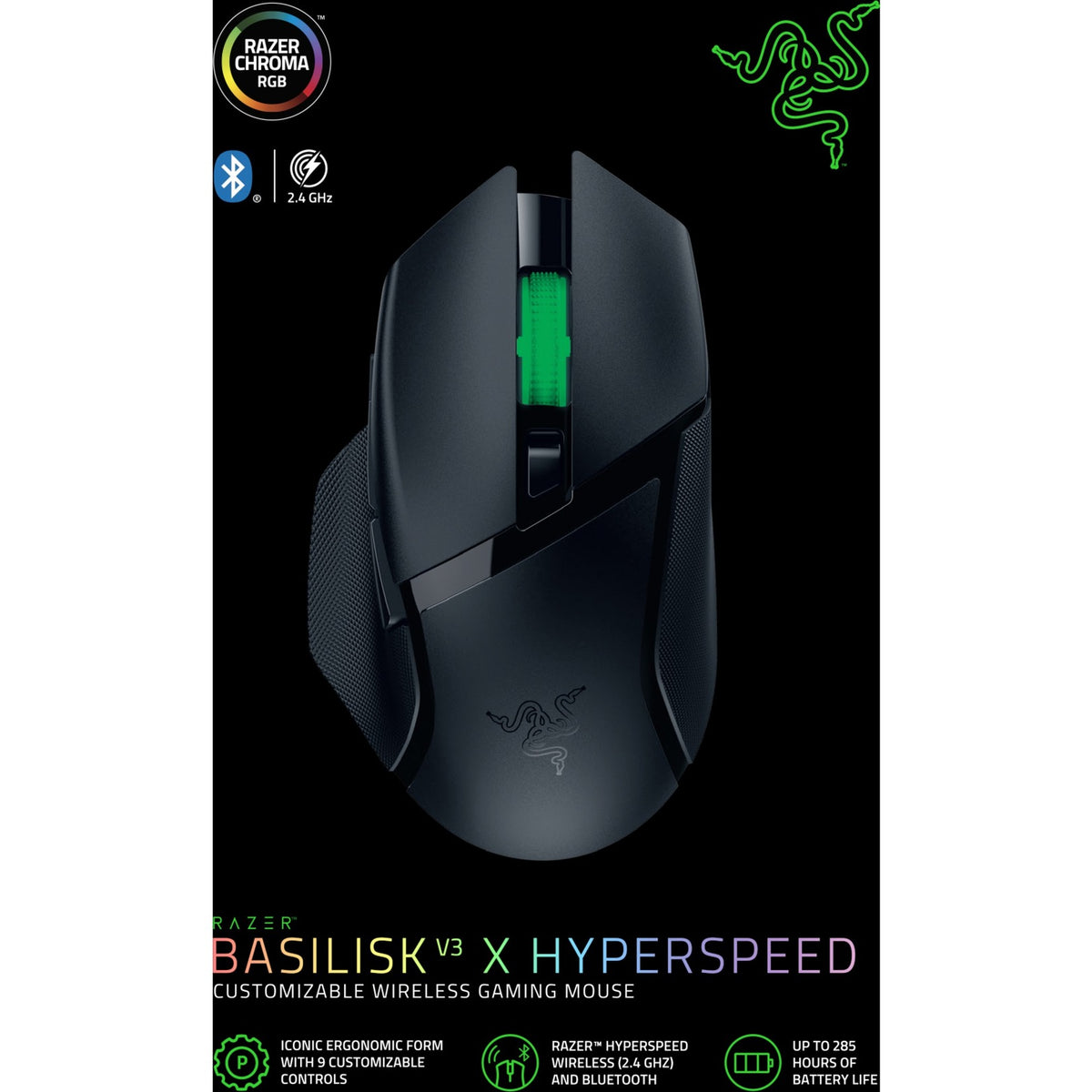 Razer basilisk v3 x hyperspeed gaming mus (sort, 400 - 18000 dpi, hyperspeed trådløs, bluetooth)