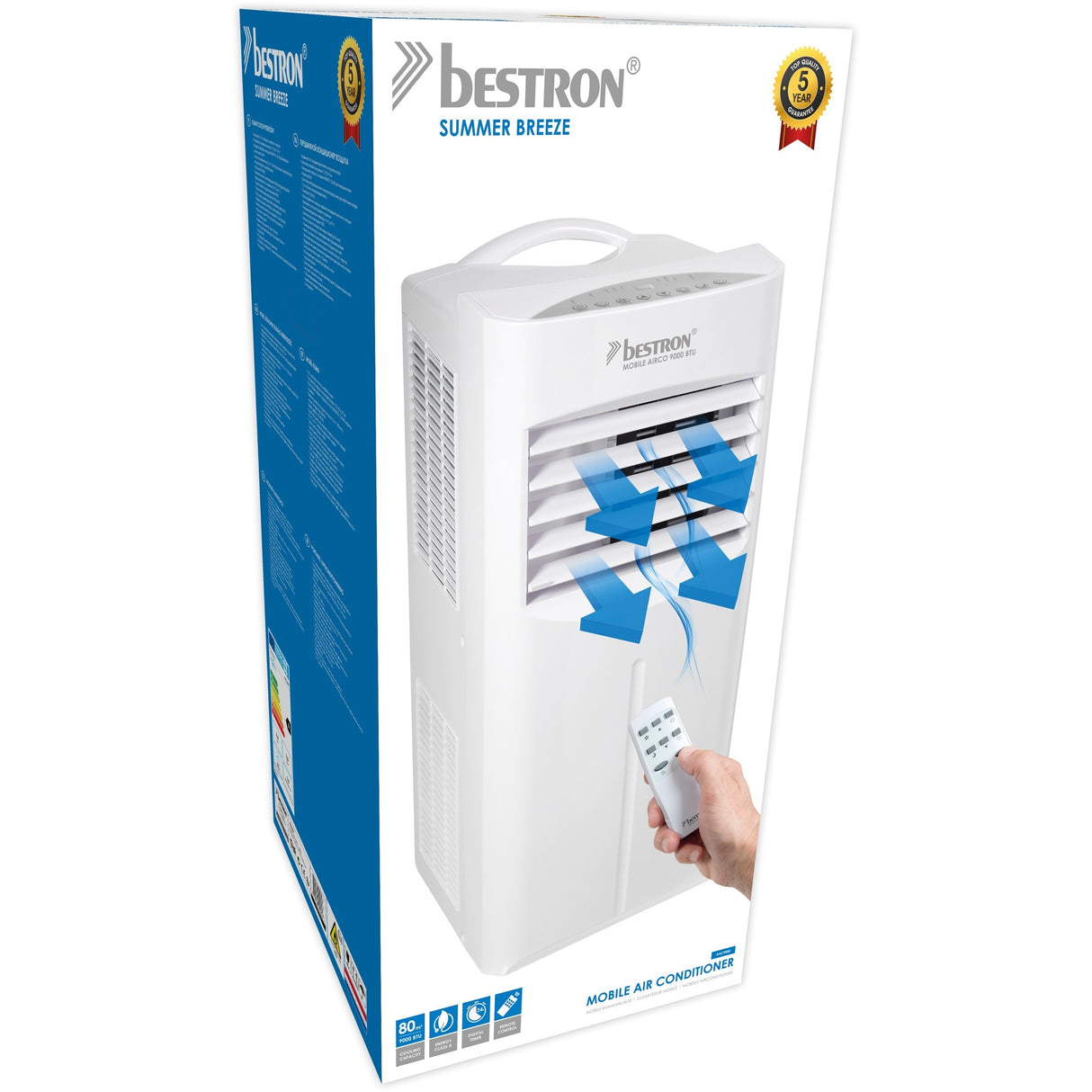Bestron aac9000 mobilt klimaanlæg (hvidt, kølekapacitet 2,6 kW | med CFC-frit kølemiddel | 9000 btu h)