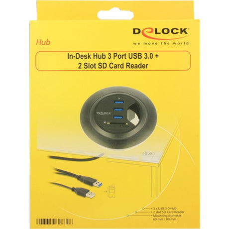 Delock in-desk hub 3 port USB 3.0 + 2 slot SD-kortlæser kortlæser