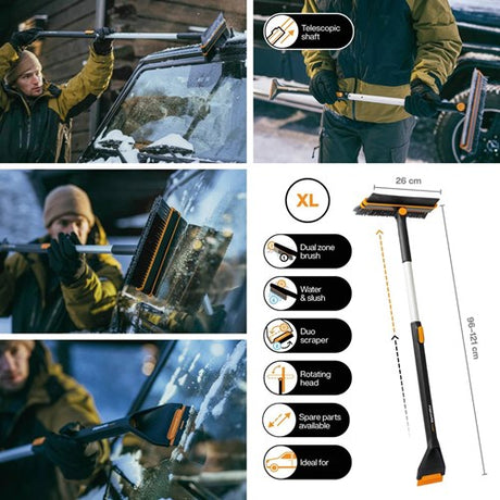 Fiskars x-serie teleskopisk og roterende snebørste og isskraber til bilen - 1078492