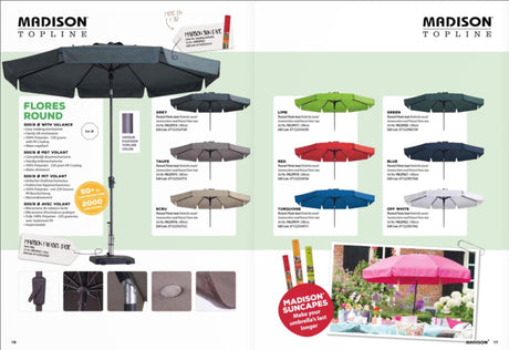 Madison parasol flores 300 8, roterende system + valance grå